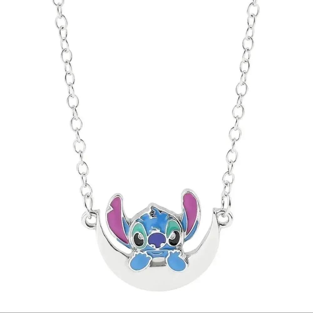Disney Stitch Silver Multicolored Moon Necklace